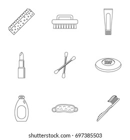 Bathroom things icons set. Outline set of 9 bathroom things vector icons for web isolated on white background