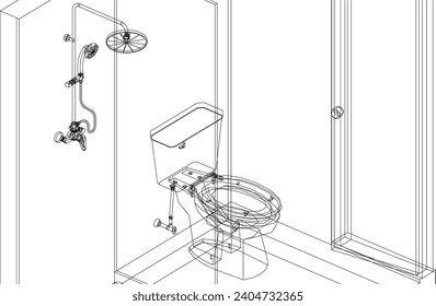 bathroom and toilet design isometric line drawing 3d illustration vector