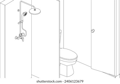 bathroom and toilet design isometric line drawing 3d illustration vector