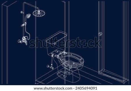 bathroom and toilet design isometric line drawing 3d illustration vector