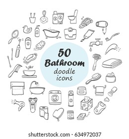 Bathroom and toilet hand drawn doodle icons set.