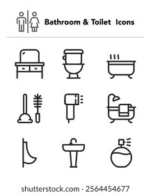 Bathroom and Toilet line icons set stock illustration