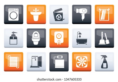 Bathroom and toilet objects and icons over color background - vector icon set