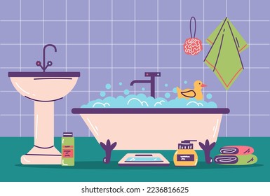 Bathroom toilet room interior. Vector flat graphic design element concept illustration