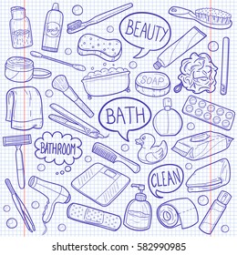 Bathroom Tools Doodle Sketch Vector Art Notebook