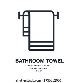 Icono de vector de contorno de trazo editable de toalla de baño o de trapo de lavabo aislado en fondo blanco. Pixel perfecto. 48 x 48.