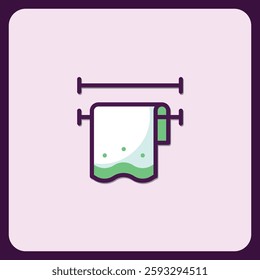 Bathroom Towel Hanging on Rack Icon Illustration