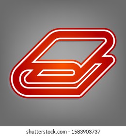 Bathroom towel sign. Flat red icon with linear white icon with gray shadow at grayish background. Illustration.