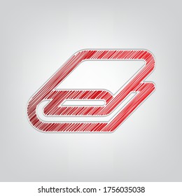 Bathroom towel sign. Red gradient scribble Icon with artistic contour gray String on light gray Background. Illustration.