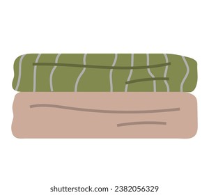 Bathroom towels pile vector illustration. Stack of folded textile, fabric or napkins isolated on white background. Bathroom linen pile, laundry. Luxury spa accessories. Cotton face and body cloth