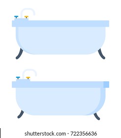 Bathroom tub or bath home furniture for shower room. Vector illustration isolated flat cartoon, front and side view