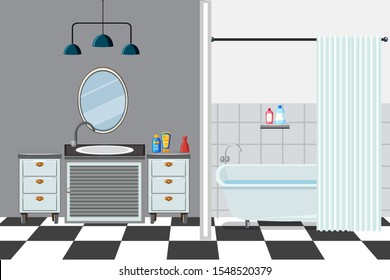 Bathroom with tub and sink illustration