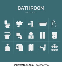 Bathroom Vector Flat Icon Set On Green