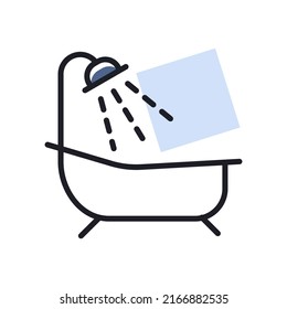 Bathroom vector icon. Bath with shower sign. Graph symbol for travel and tourism web site and apps design, logo, app, UI