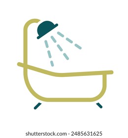 Bathroom vector icon. Bath with shower sign. Graph symbol for travel and tourism web site and apps design, logo, app, UI