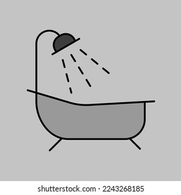 Bathroom vector isolated grayscale icon. Bath with shower sign. Graph symbol for travel and tourism web site and apps design, logo, app, UI