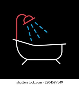 Vector de cuarto de baño aislado en un icono de fondo negro. Baño con signo de ducha. Símbolo gráfico del sitio web de viajes y turismo y diseño de aplicaciones, logotipo, aplicación, interfaz de usuario