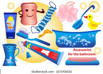 Bad Vektorillustration. Set Babyartikel.