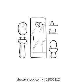 Icono de esbozo vectorial del cuarto de baño aislado en el fondo. Icono del baño dibujado a mano. Icono de boceto de baño para infografía, sitio web o aplicación.