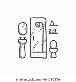 Icono de esbozo vectorial del cuarto de baño aislado en el fondo. Icono del baño dibujado a mano. Icono de boceto de baño para infografía, sitio web o aplicación.