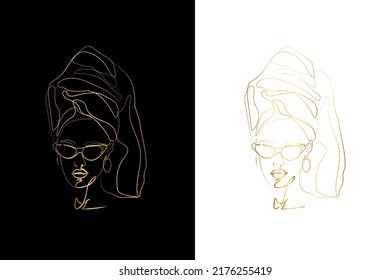 Bathroom Wall Art, Woman in Towel Line Art, Minimalist Bathroom Art, Woman in Towel, Minimalist Home Decor, Self Care Print, Gold line