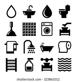 Bathroom and Water Icons Set. Vector illustration