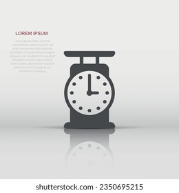 Bathroom weight scale icon in flat style. Mass measurement vector illustration on isolated background. Overweight sign business concept.