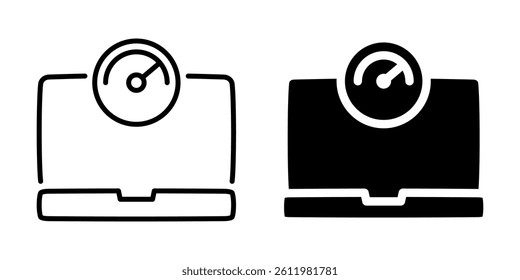 Bathroom weight scale icon for weight tracking. Silhouette and line style.