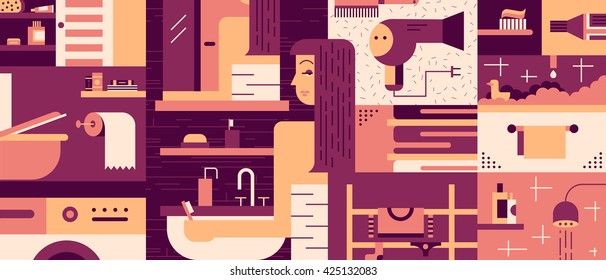 Bathroom woman background flat