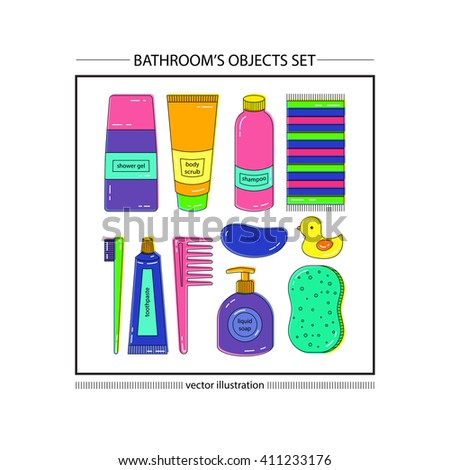 Bathrooms objects icon set. Colorful, multiply effect. Vector illustration.