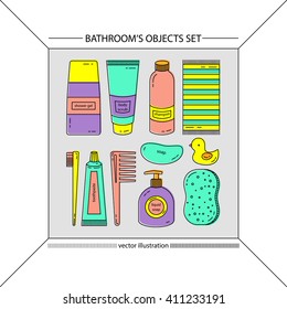 Bathrooms objects icon set. Vector illustration.
