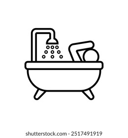 Bathtub for bathing with soap and a man take shower