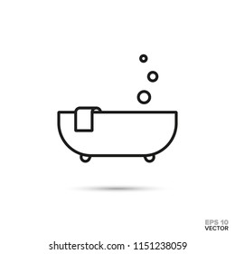 Bathtub with bubble bath and towel vector line icon. Spa and personal hygiene symbol.