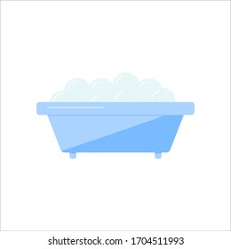 Bathtub with bubbles isolated illustration on white background. Icon, print, sticker. Cleaning concept. Vector image. Flat style