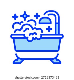 Bathtub Bubbles Line Icon, Outline Symbol for Relaxation Time, Spa Treatment, Bath Routine, Soap Foam, and Stress Relief. Vector Sign Icon.