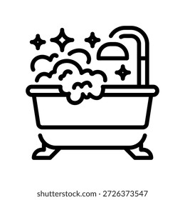 Bathtub Bubbles Line Icon, Outline Symbol for Relaxation Time, Spa Treatment, Bath Routine, Soap Foam, and Stress Relief. Vector Sign Icon.