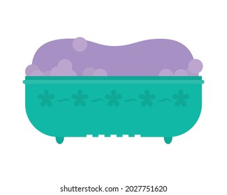 bathtub with bubbles on white background