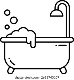 Badewanne mit Blasen und Duschsymbol