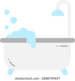 Bathtub with bubbles and shower illustration