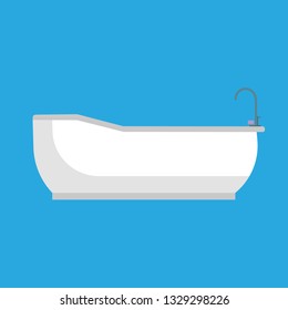 Bathtub ceramic vector icon side view. Wash health faucet concept classic bathroom cleaning spa relax interior