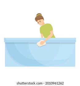 Bathtub cleaning icon cartoon vector. Housewife busy. Woman housework