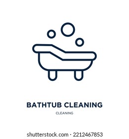 icono de limpieza de bañera de la colección de limpieza. Bañera lineal delgada, cuarto de baño, ícono de contorno de ducha aislado en el fondo blanco. Señal de limpieza de la bañera vectorial de línea, símbolo para web y móvil