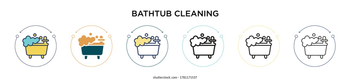 Bathtub cleaning icon in filled, thin line, outline and stroke style. Vector illustration of two colored and black bathtub cleaning vector icons designs can be used for mobile, ui, web