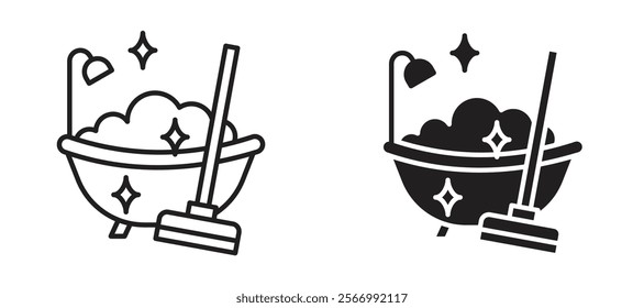 Bathtub cleaning icons in outline and fill. vector illustration for ui.