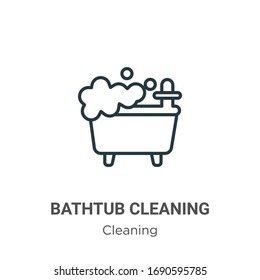 Bathtub cleaning outline vector icon. Thin line black bathtub cleaning icon, flat vector simple element illustration from editable cleaning concept isolated stroke on white background