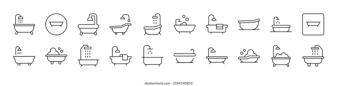 Bathtub Collection of Thin Icons. Editable Stroke. Suitable for Web Sites, Books, Cards, Apps