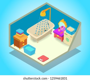 Bathtub concept banner. Isometric banner of bathtub vector concept for web, giftcard and postcard