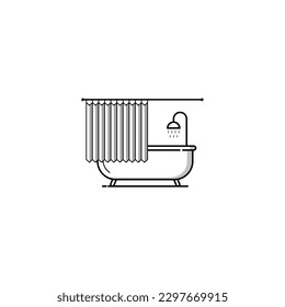 Bathtub with curtain icon isolated vector graphics