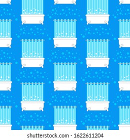 Bathtub with curtain pattern seamless. bathroom vector background
