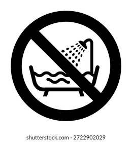 Badewanne nicht verwenden Zeichen Vektor, keine Dusche Zeichen, Verbotsschild mit Badewanne und Dusche. Nehmen Sie kein Badesymbol, ein Verbotsschild, das Duschen oder Baden in einer Badewanne oder einem Becken anzeigt, ist nicht erlaubt.